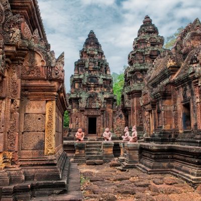 Banteay Srei - a 10th century Hindu temple dedicated to Shiva. The temple built in red sandstone was rediscovered 1814 in the jungle of the Angkor area of Cambodia.
