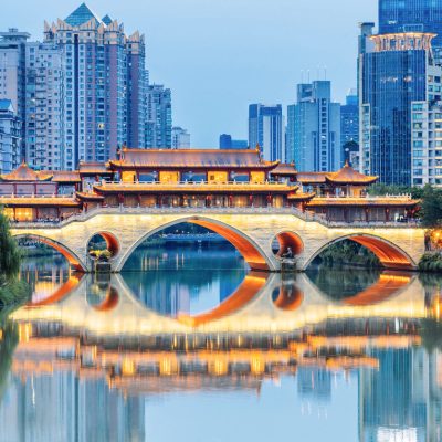 Night scenery of Anshun Bridge in Chengdu, Sichuan, China